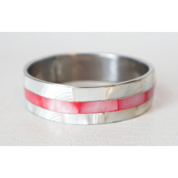 2 Vintage Silver Tone Bracelet With Mother Of Pearl Inlay - Picture 3 of 7